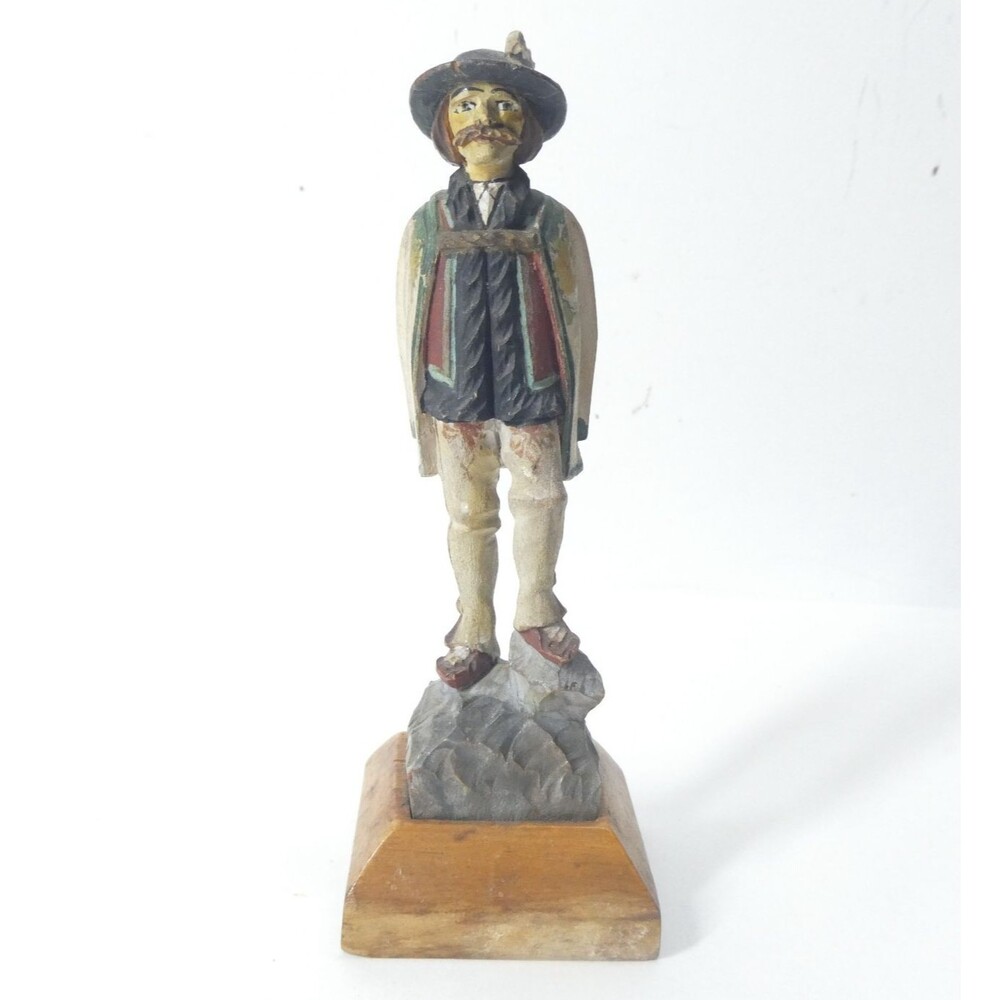 Hand Carved Wooden Folk Art Figurine Man Miniature 5" Vintage Anri?